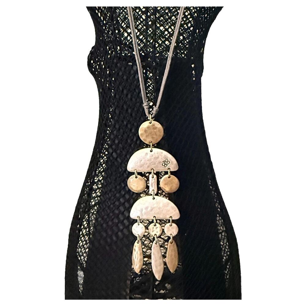 Bella Uno 28” Hammered Two-Tone Pendant Statement Necklace